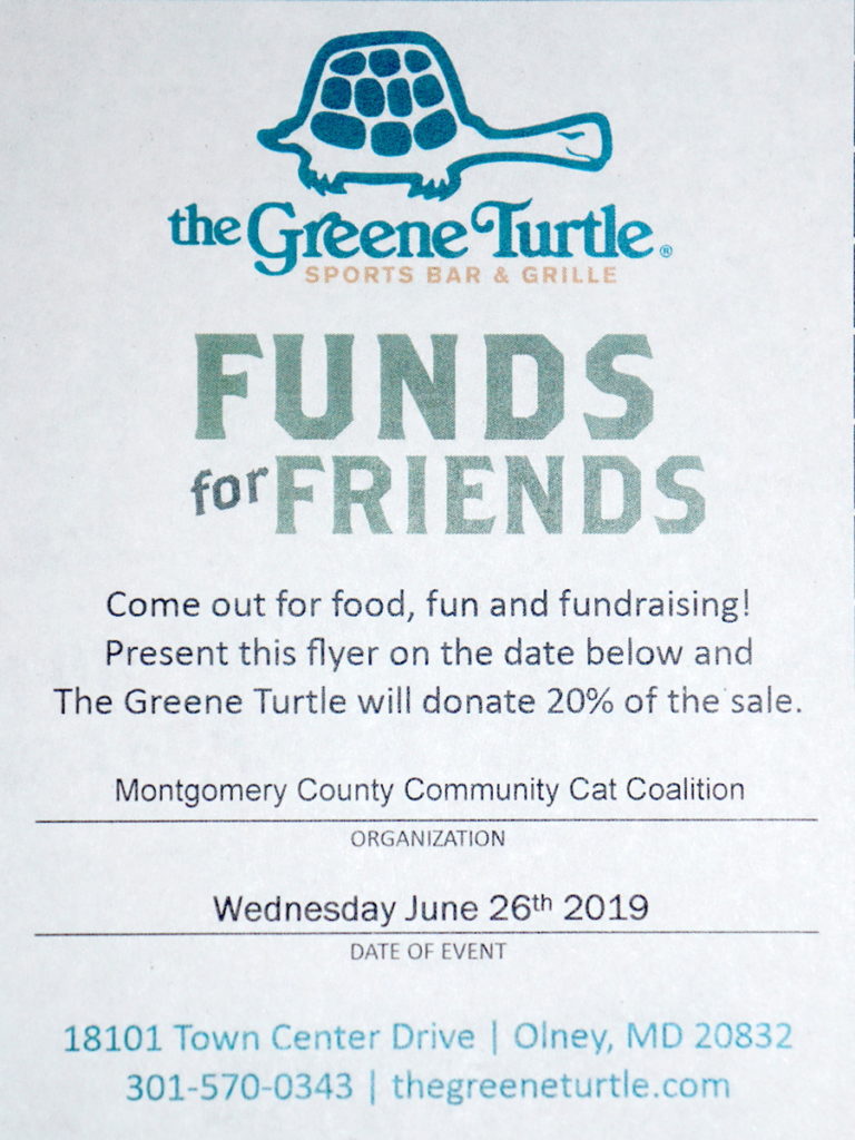 A fundraising event will be held at the Greene Turtle in Olney, MD, June 26, 2019